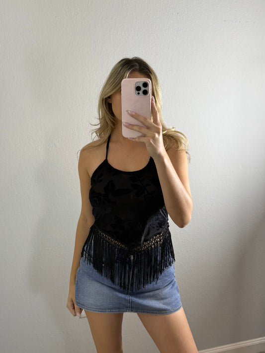 Midnight Bloom Fringe Halter