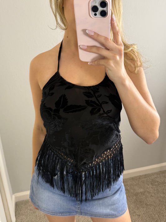 Midnight Bloom Fringe Halter