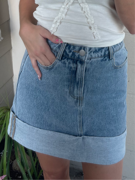 Cuffed Denim Skirt