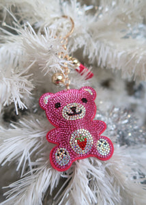 Pink Strawberry Bear Bag Charm