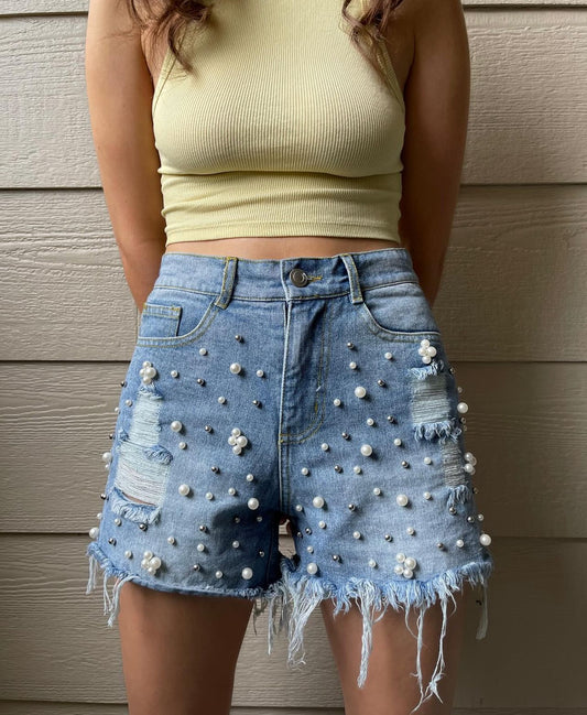 Beaded Denim Shorts